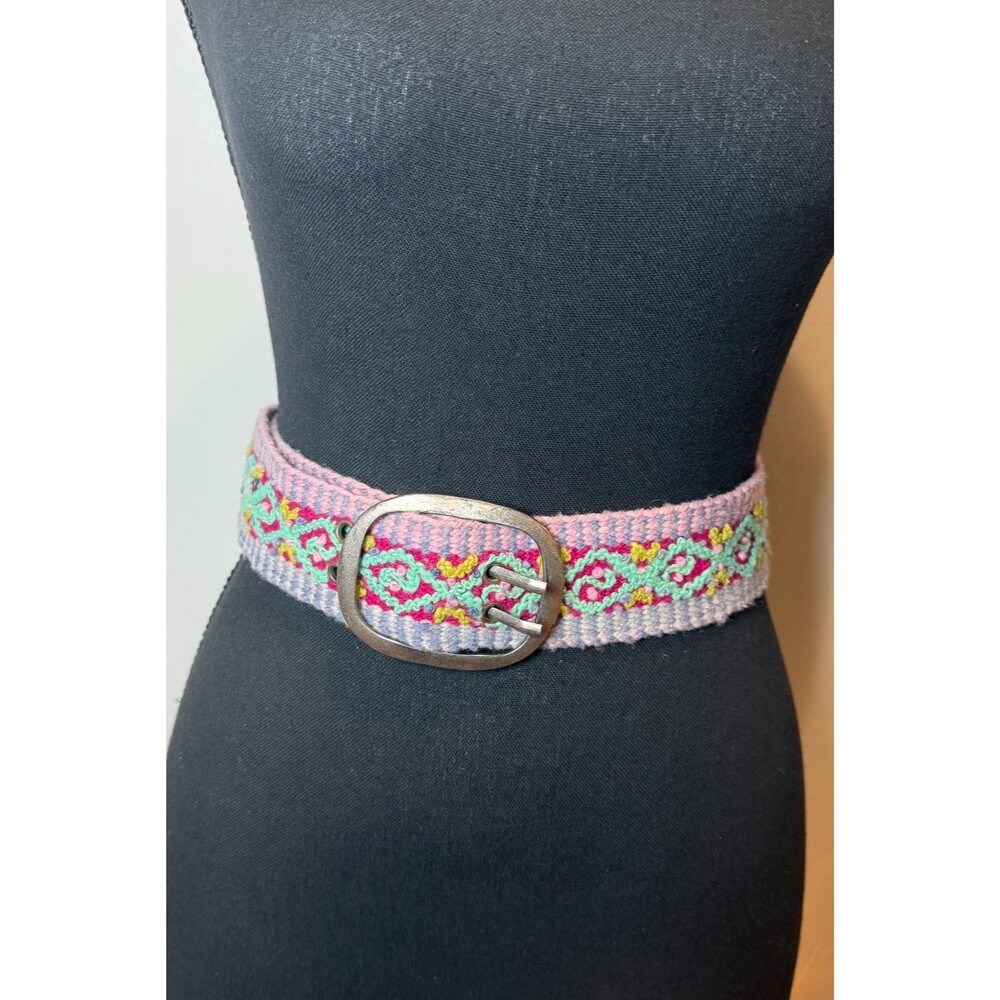 Jenny Krauss Woven Boho Colorful Belt Silver Colored Buckle Women's Size Medium
